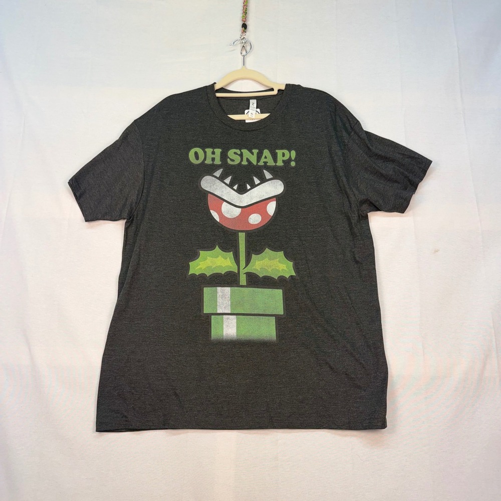 Nintendo Super Mario Piranha Plant Oh Snap T-Shirt Charcoal Heather Mens XL